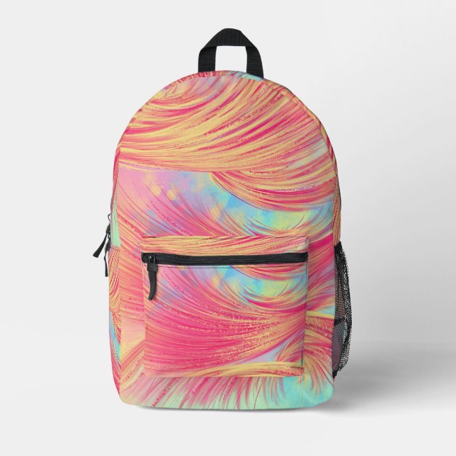 Mochila Impresa Plumas abstractas de estilo rosa amarillo (Anverso)