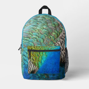 Mochila Impresa Plumas de Pavo Real I Diseño de Naturaleza Abstrac