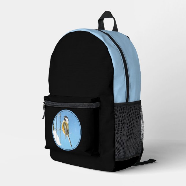 Mochila Impresa Pollo en alimentador - Arte original de aves silve (Esquina derecha trasera )