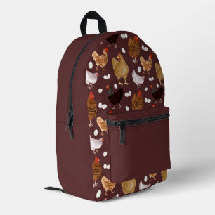 Mochila Impresa Pollo marrón y patrón de huevos