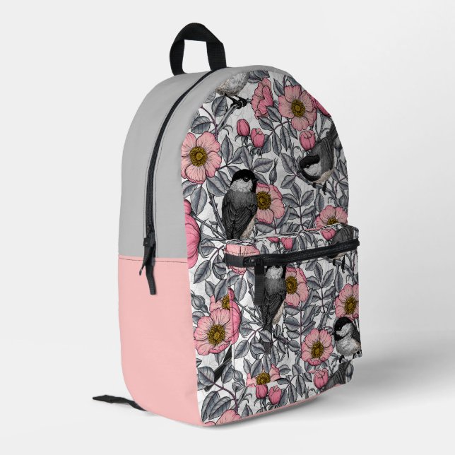 Mochila Impresa Pollos en rosa silvestre, rosa y gris (Esquina izquierda trasera)