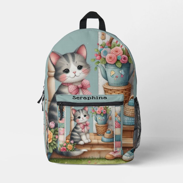 Mochila Impresa Porch Kitty Floral Patchwork Scene (Anverso)