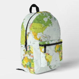 Mochila Impresa Póster del Atlas del Mapa Mundial Político: Decora