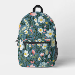 Mochila Impresa Prado de flores silvestres azules patrón floral Co