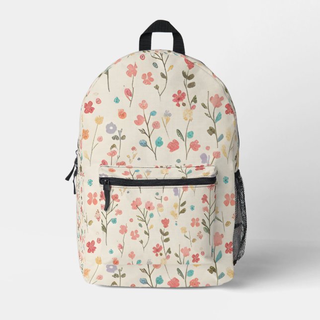 Mochila Impresa Prado de flores silvestres pastel caprichosas (Anverso)