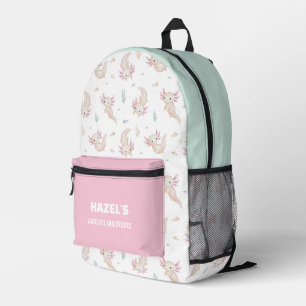 Mochila Impresa Preguntas de Axolotl en Acuarela Pastel Nombre Per