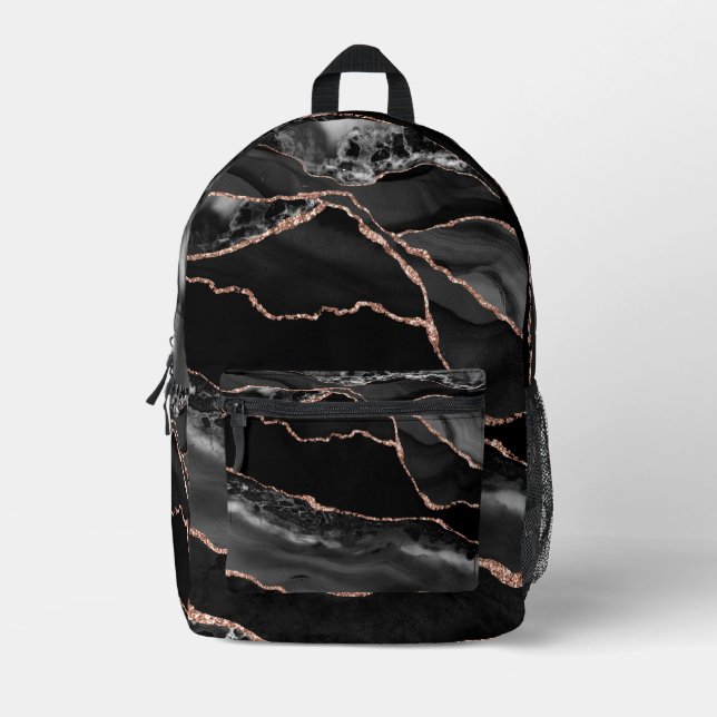 Mochila Impresa Premier Elegant Black and Rose Gold Agate Backpack (Anverso)