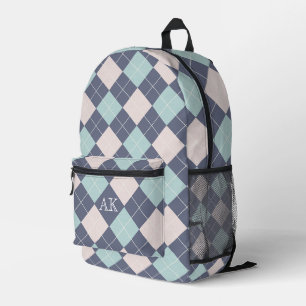 Mochila Impresa Preppy Argyle Plaid Turquesa rosa y Azul Denim