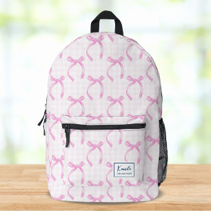 Mochila Impresa Preppy Coquette Pink Ribbon Bow Custom Name