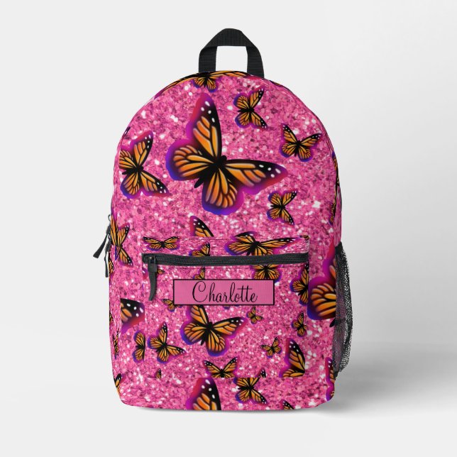 Mochila Impresa Pretty Girly Butterflies pink glitter sparkling  (Anverso)