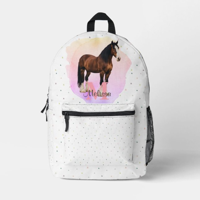 Mochila Impresa Pretty Horse Animal Equestrian Stables Monogram (Anverso)