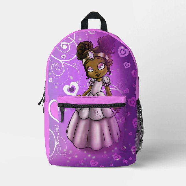 Mochila Impresa Princesa afroamericana sobre (Anverso)