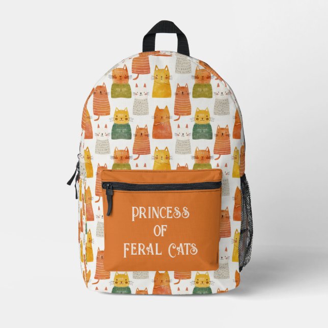 Mochila Impresa Princesa de patrón de gato lindo del Personalizado (Anverso)
