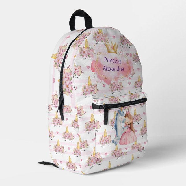 Mochila Impresa Princesa personalizado Unicorn Rosa (Esquina izquierda trasera)