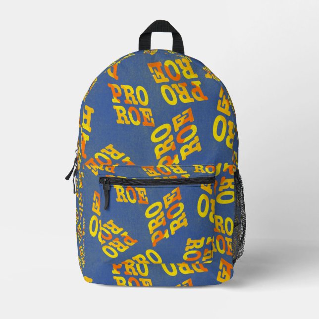 Mochila Impresa Pro Roe Retro Naranja y Amarillo en Azul (Anverso)