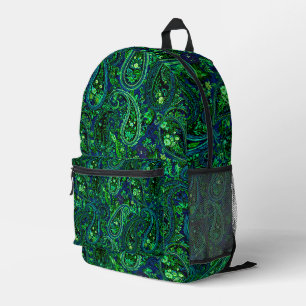 Mochila Impresa Profusión de Paisley Floral Vibrante Azul Verde