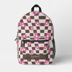 Mochila Impresa Psicodelic Groovy Floral Checkerboard, años 90