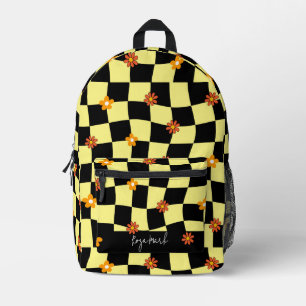 Mochila Impresa Psicodelic Groovy Floral Checkerboard, años 90