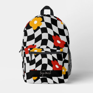 Mochila Impresa Psicodelic Groovy Floral Checkerboard, años 90
