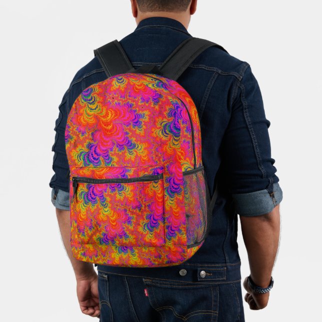 Mochila Impresa Psicodélico Funky Hippie Boho Neon Rainbow Fractal (Insitu (Modelo))