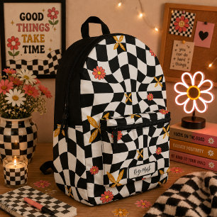 Mochila Impresa Psicodélico Groovy Daisy Cuadro, Y2K 90s