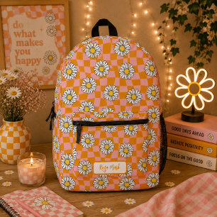 Mochila Impresa Psicodélico Groovy Daisy Cuadro, Y2K 90s