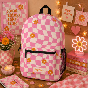 Mochila Impresa Psicodélico Groovy Daisy Cuadro, Y2K 90s