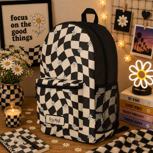Mochila Impresa Psicodélico Groovy Daisy Cuadro, Y2K 90s