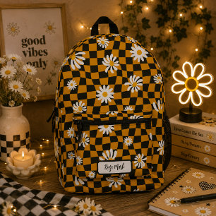Mochila Impresa Psicodélico Groovy Daisy Cuadros, Y2K 90s