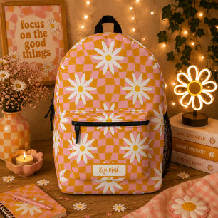 Mochila Impresa Psicodélico Groovy Daisy Cuadros, Y2K 90s