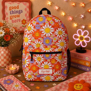 Mochila Impresa Psicodélico Groovy Daisy Cuadros, Y2K 90s