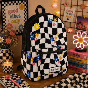 Mochila Impresa Psicodélico Groovy Daisy Cuadros, Y2K 90s