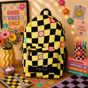 Mochila Impresa Psicodélico Groovy Floral Cuadro, Y2K 90s