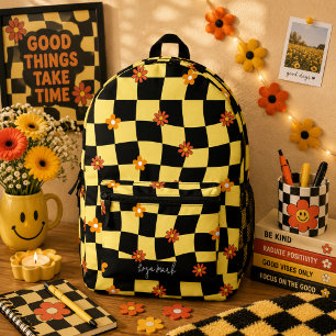 Mochila Impresa Psicodélico Groovy Floral Cuadro, Y2K 90s