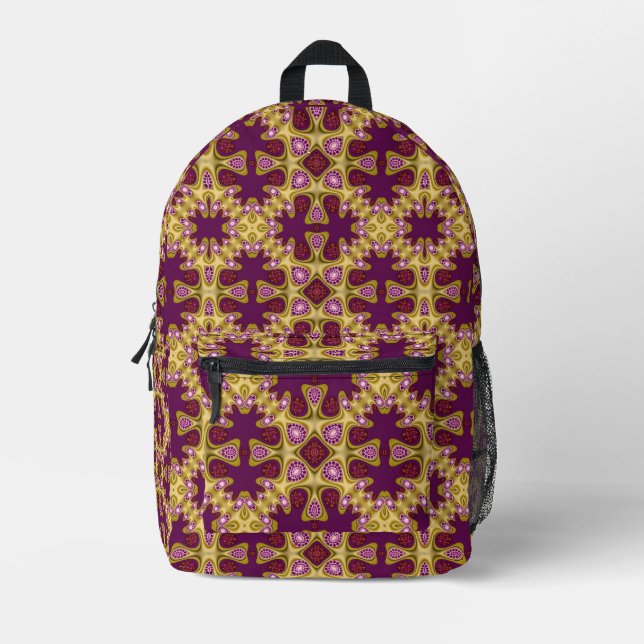Mochila Impresa Psicodélico Mehdi Burgundy Mustard Amarillo (Anverso)
