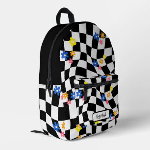 Mochila Impresa Psychedelic Groovy Daisy Checkerboard, años 2000