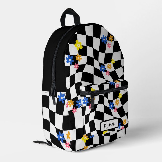 Mochila Impresa Psychedelic Groovy Daisy Checkerboard, años 2000 (Esquina izquierda trasera)