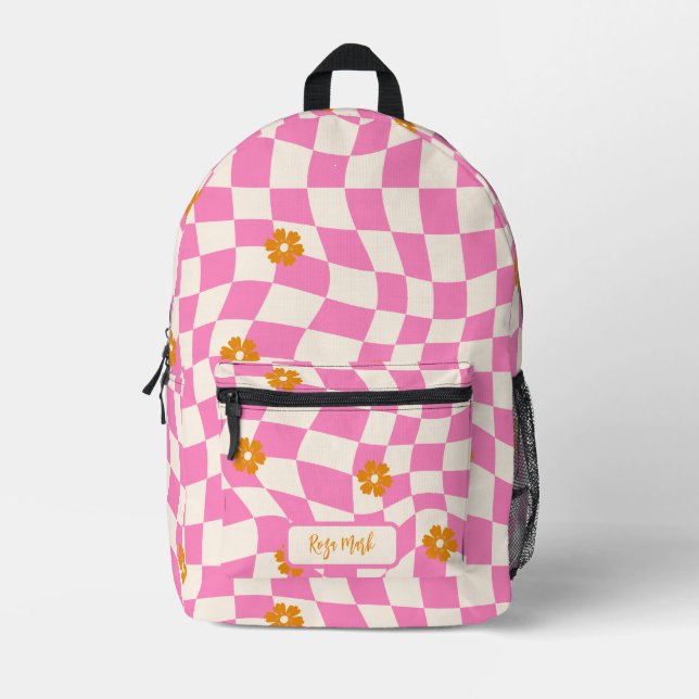 Mochila Impresa Psychedelic Groovy Daisy Checkerboard, años 2000 (Anverso)