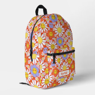 Mochila Impresa Psychedelic Groovy Daisy Checkerboard, años 2000
