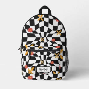 Mochila Impresa Psychedelic Groovy Daisy Checkerboard, años 2000