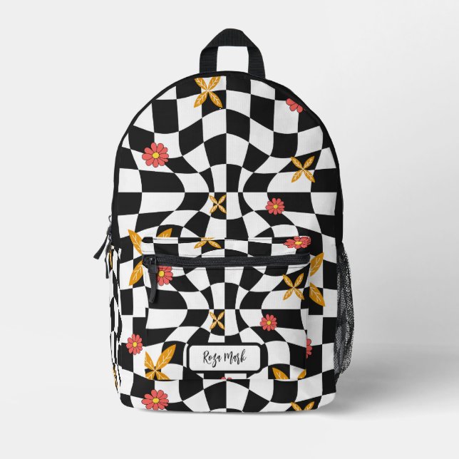 Mochila Impresa Psychedelic Groovy Daisy Checkerboard, años 2000 (Anverso)