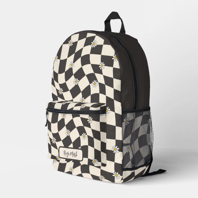 Mochila Impresa Psychedelic Groovy Daisy Checkerboard, años 2000 (Esquina derecha trasera )