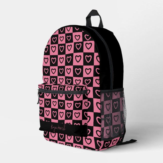 Mochila Impresa Psychedelic Groovy Heart Checkerboard, Y2K 90s (Esquina derecha trasera )