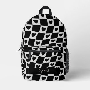 Mochila Impresa Psychedelic Groovy Heart Checkerboard, Y2K 90s