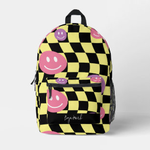 Mochila Impresa Psychedelic Groovy Smiley Checkerboard, años 90