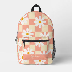 Mochila Impresa Psychedely Groovy Daisy Floral Checkerboard