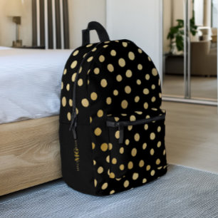 Mochila Impresa Punto de lunares negro y dorado personalizado