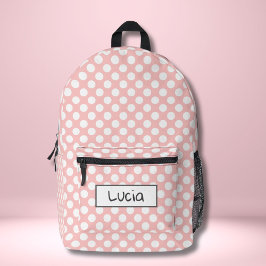 Mochila Impresa Punto de polka blanco y rosa claro personalizado