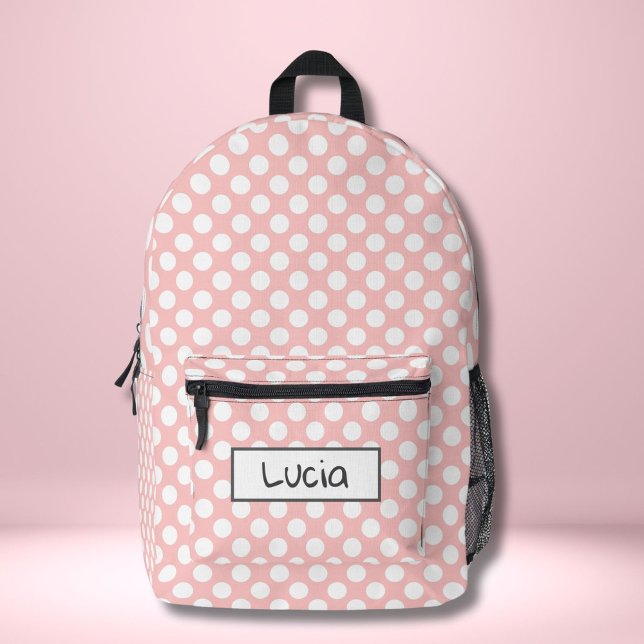 Mochila Impresa Punto de polka blanco y rosa claro personalizado (Subido por el creador)
