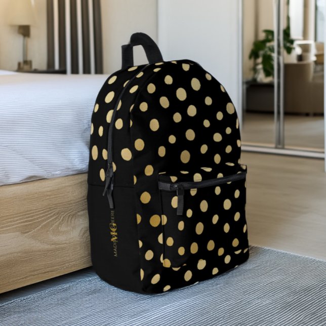 Mochila Impresa Punto de polka negro y dorado personalizado (Subido por el creador)